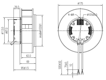 EC后傾式離心風機175mm外形尺寸圖